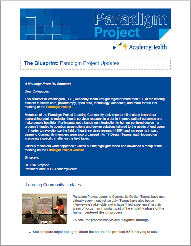 Paradigm Project October 2019 Newsletter Cover Page
