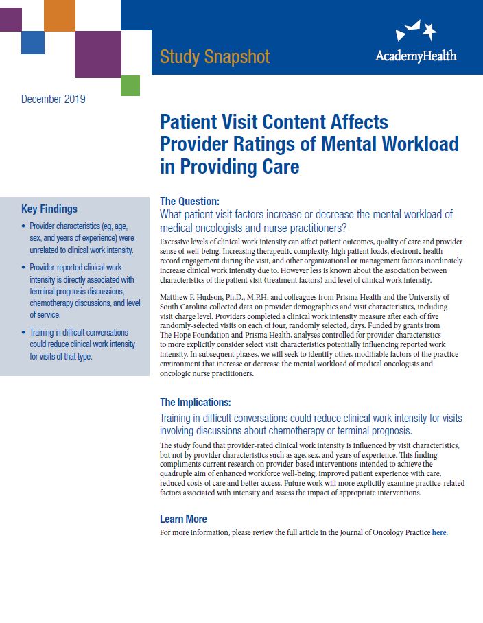 Patient Visit Content Affects Provider Ratings of Mental Workload in Providing Care