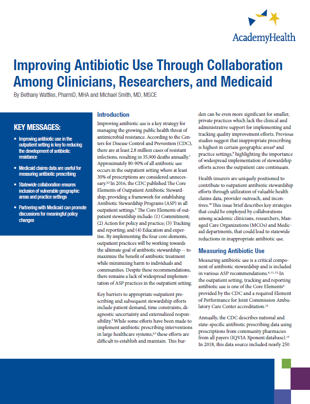 Improving Antibiotic Use Through Collaboration Among Clinicians, Researchers, and Medicaid Cover