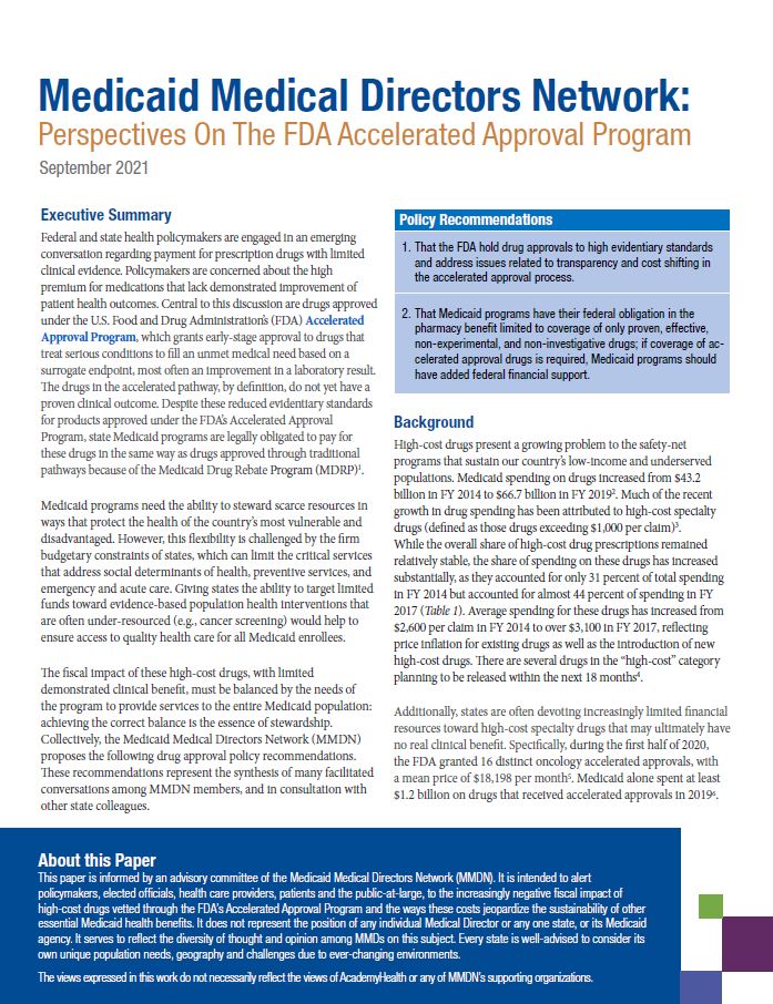 Medicaid Medical Directors Network: Perspectives on the FDA Accelerated Approval Program