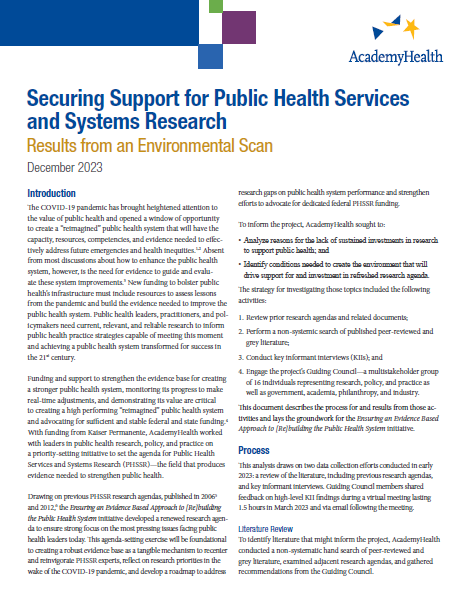 Securing Support for Public Health Services and Systems Research: Results from an Environmental Scan 