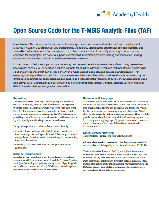 Open Source Code for TAF Data Report