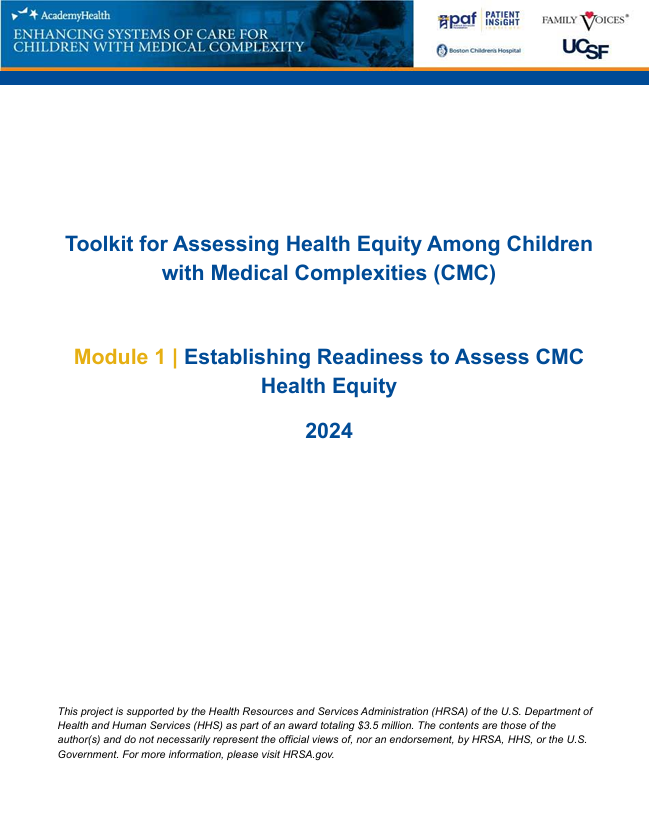 Cover page of Module 1: Establishing Readiness to Assess CMC Health Equity 