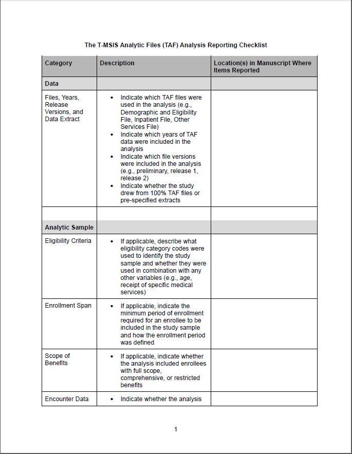 Front Page of the TAF Checklist