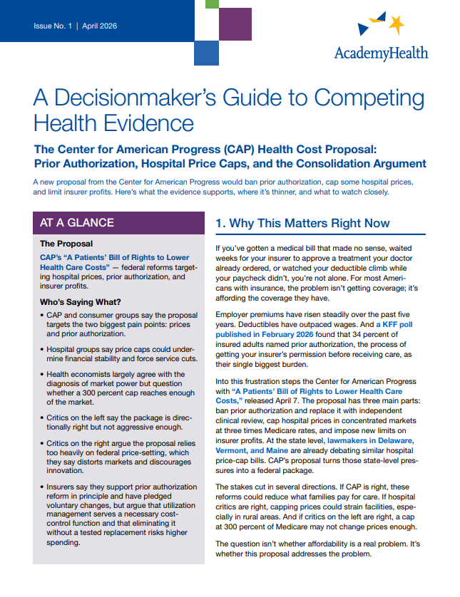 A Decisionmaker's Guide to Competing Health Evidence: The CAP Health Cost Proposal — Prior Authorization, Hospital Price Caps, and the Consolidation Argument