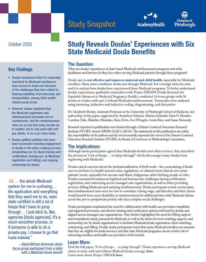 Study Reveals Doulas’ Experiences with Six State Medicaid Doula Benefits