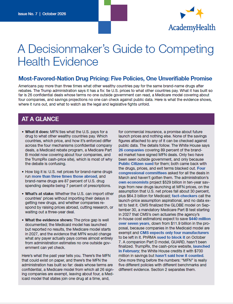 A Decisionmaker's Guide to Competing Health Evidence: Most-Favored-Nation Drug Pricing: Five Policies, One Unverifiable Promise