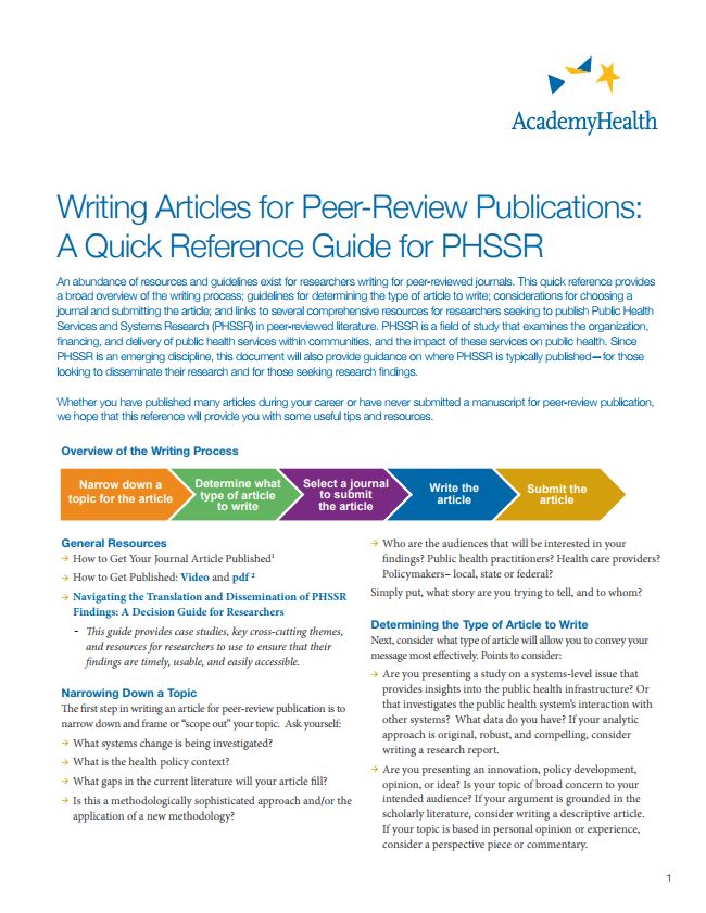 Writing Articles for Peer-Review Publications: A Quick Reference Guide for PHSSR