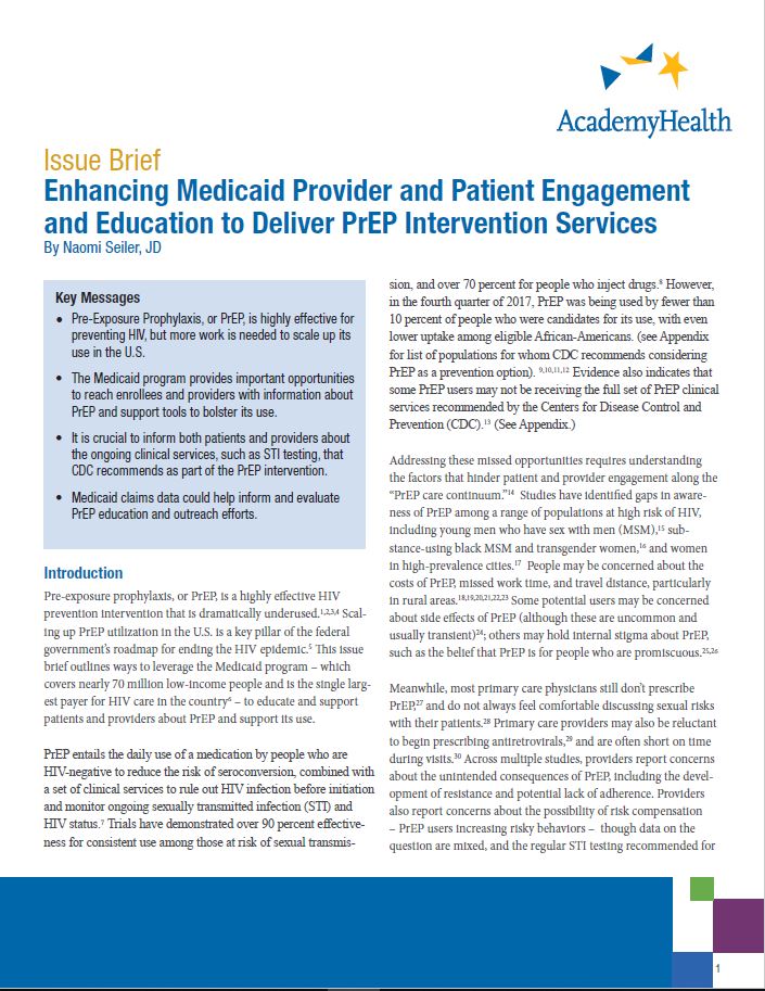 Enhancing Medicaid Provider and Patient Engagement and Education to Deliver PrEP Intervention Services