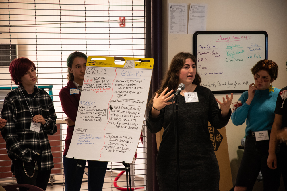 : Youth present their ideas to improve teen mental health services and supports to a panel of leaders in government, human services, behavioral health care, and education at the Youth Advocacy Summit on November 6, 2018.
