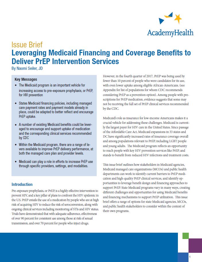Leveraging Medicaid Financing and Coverage Benefits to Deliver PrEP Intervention Services