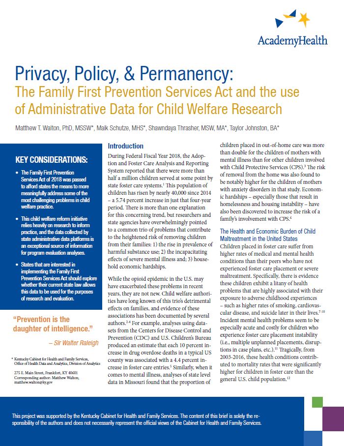 Privacy, Policy, & Permanency: The Family First Prevention Services Act and the use of Administrative Data for Child Welfare Research