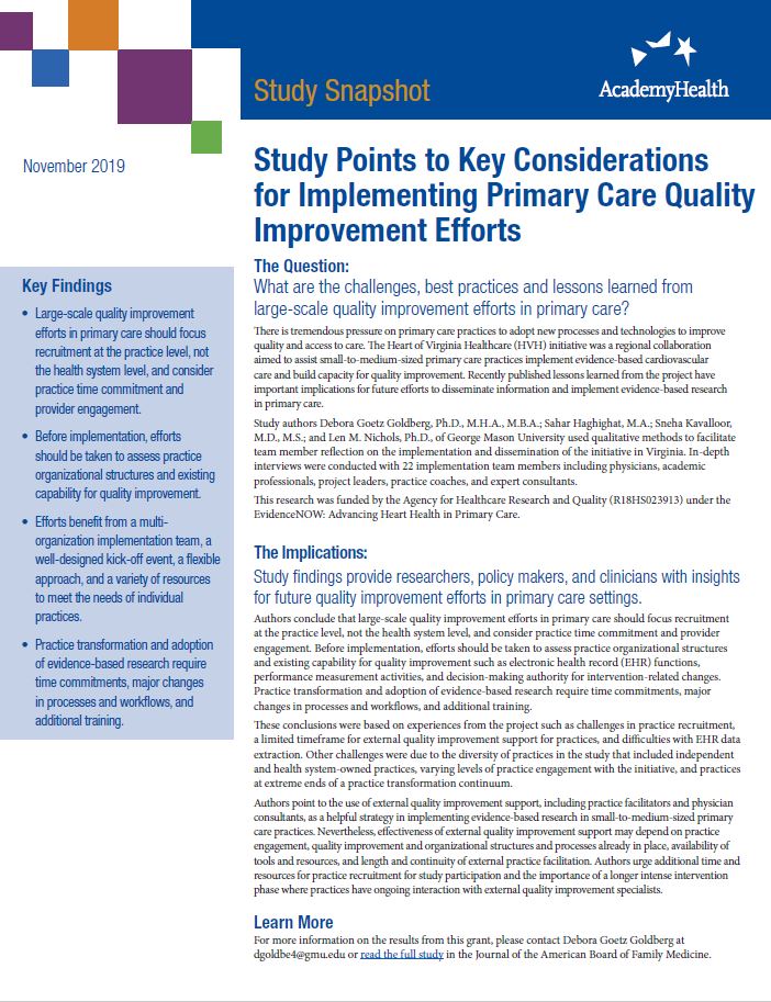 Study Points to Key Considerations for Implementing Primary Care Quality Improvement Efforts