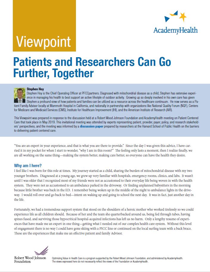 Patients and Researchers Can Go Further, Together